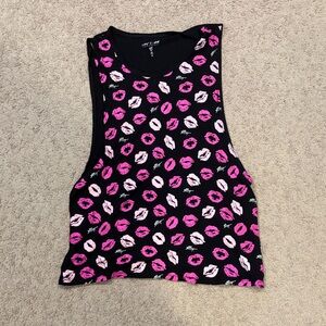 Betsey Johnson Black Tee with Pink and White Lip Design